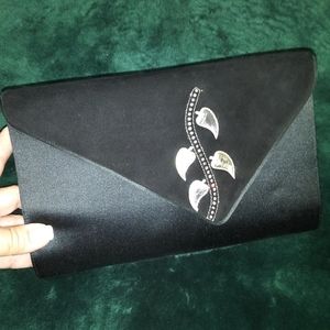 Black Satin & Suede vintage clutch w/strap